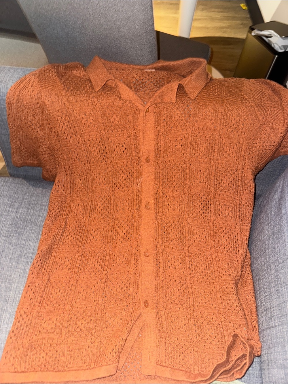 Hollister Rust Orange Short Sleeve Knit Button-Down Shirt